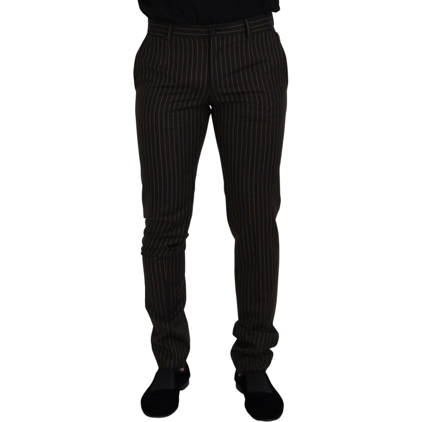 Dolce & Gabbana Elegant Striped Cotton Blend Pants black-brown-striped-men-formal-pants
