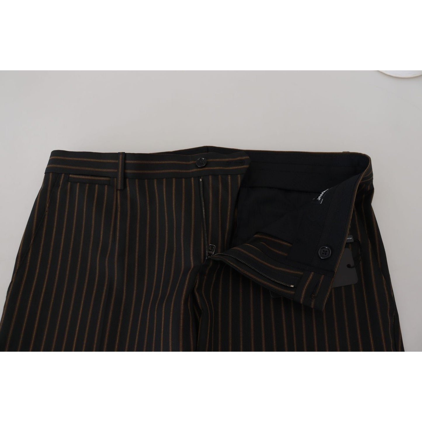 Dolce & Gabbana Elegant Striped Cotton Blend Pants black-brown-striped-men-formal-pants