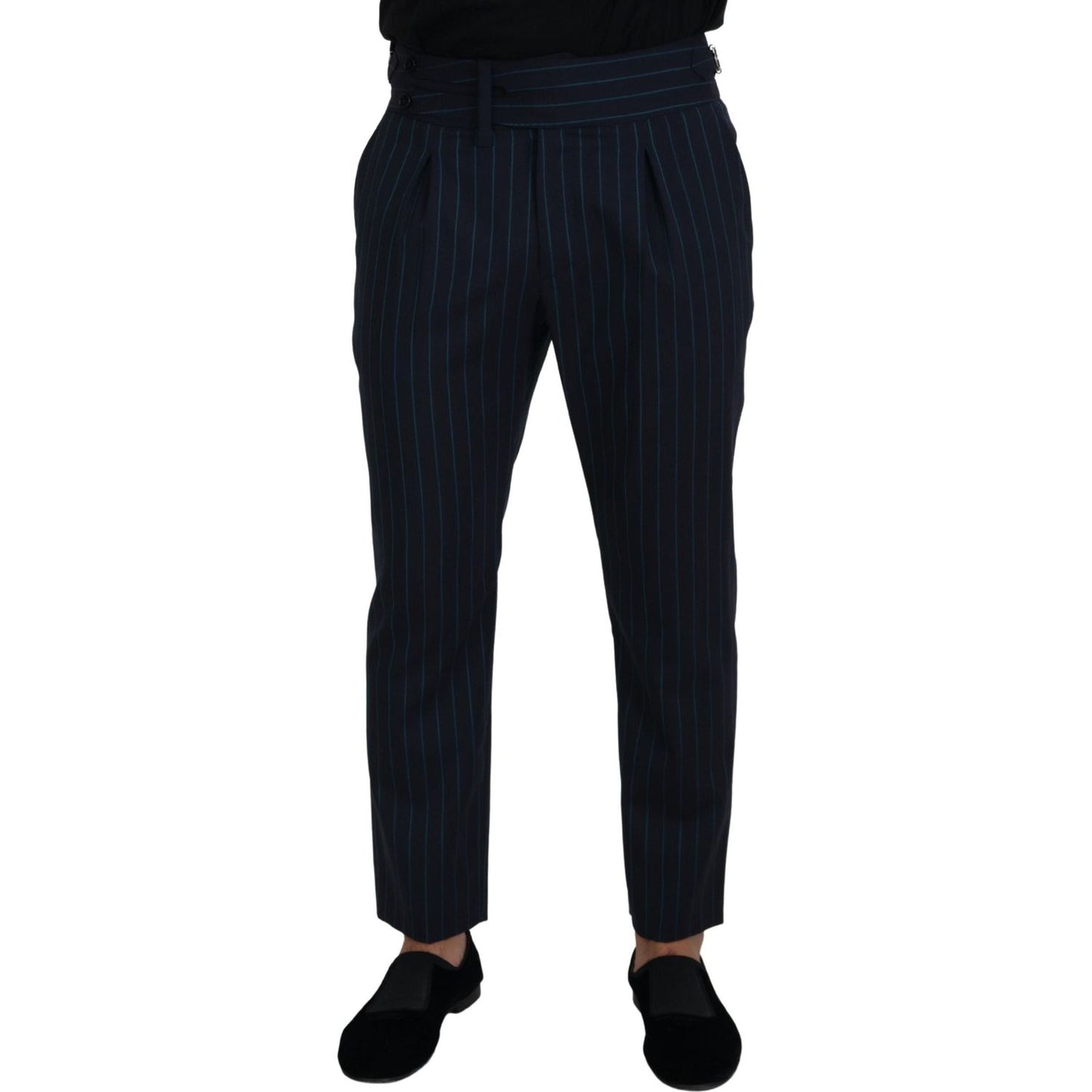 Dolce & Gabbana Elegant Stripe Virgin Wool Trousers blue-striped-men-formal-pants