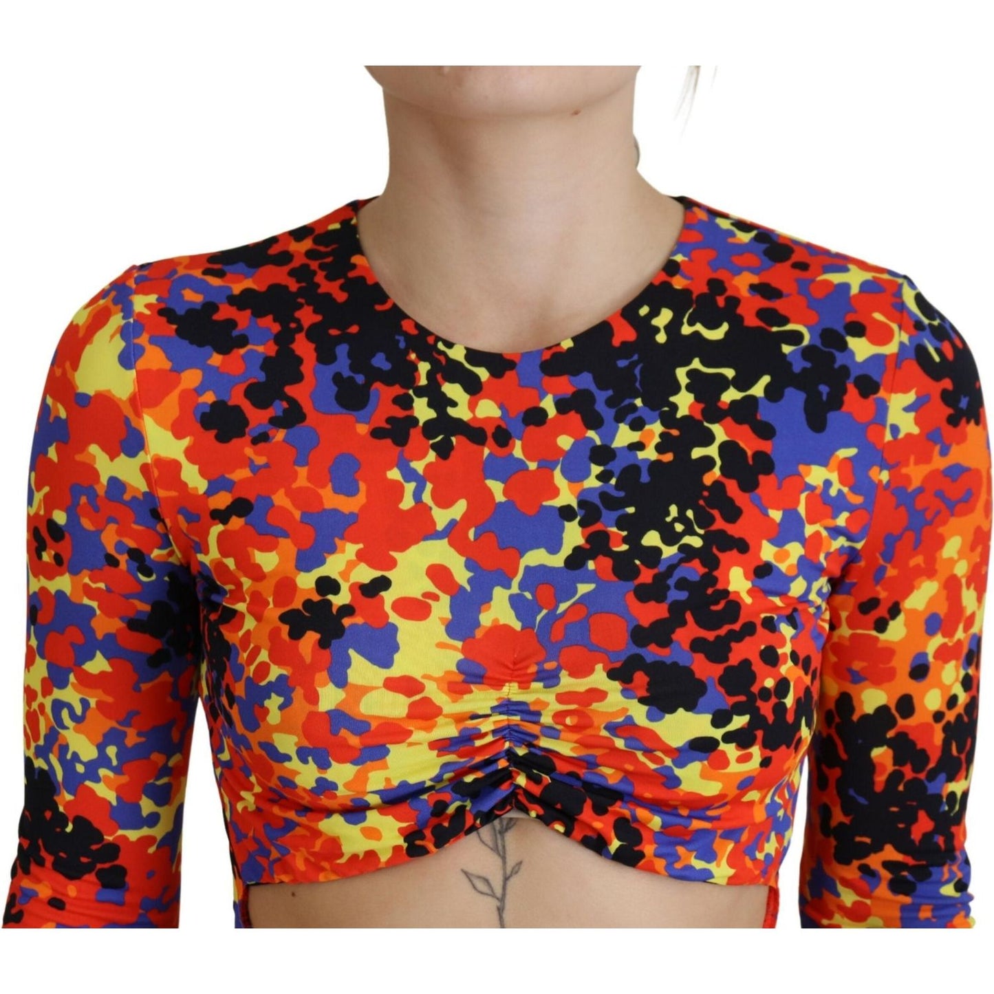 Dsquared² Multicolor Batik Open Belly Long Sleeves Dress multicolor-batik-open-belly-long-sleeves-dress