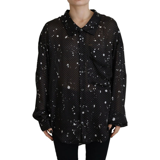 Dsquared² Black Polka Dots Collared Button Down Blouse Top black-polka-dots-collared-button-down-blouse-top