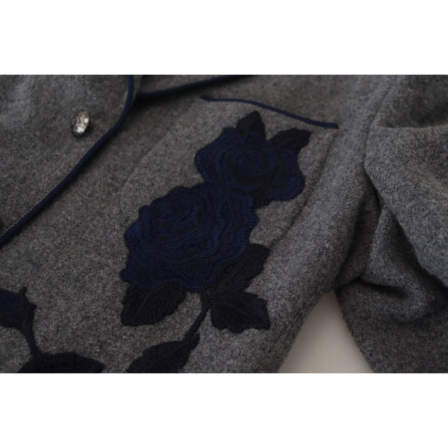 Dolce & Gabbana Elegant Gray Wool Blazer with Blue Rose Embroidery gray-wool-roses-slim-fit-jacket-blazer