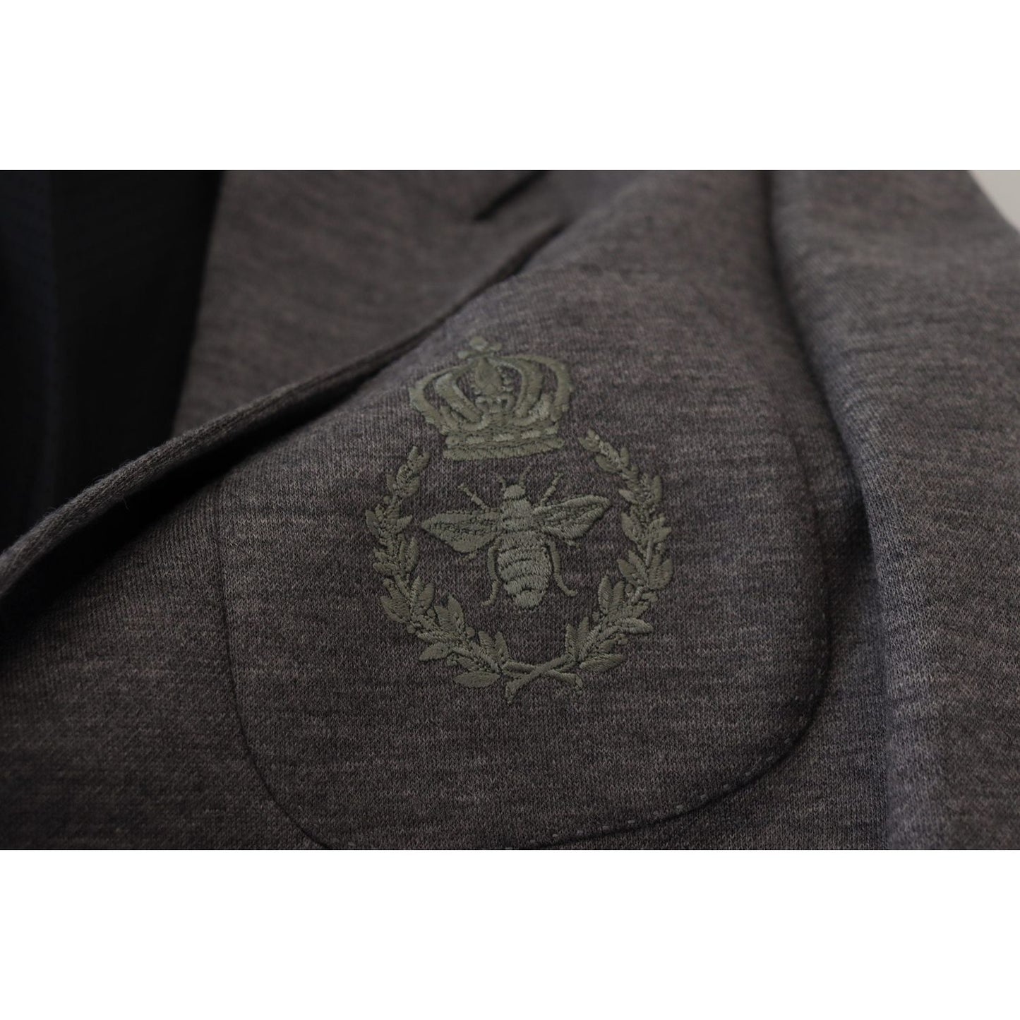 Dolce & Gabbana Elegant Gray Wool Blazer with Bee Crown Embroidery gray-wool-stretch-slim-fit-jacket-blazer