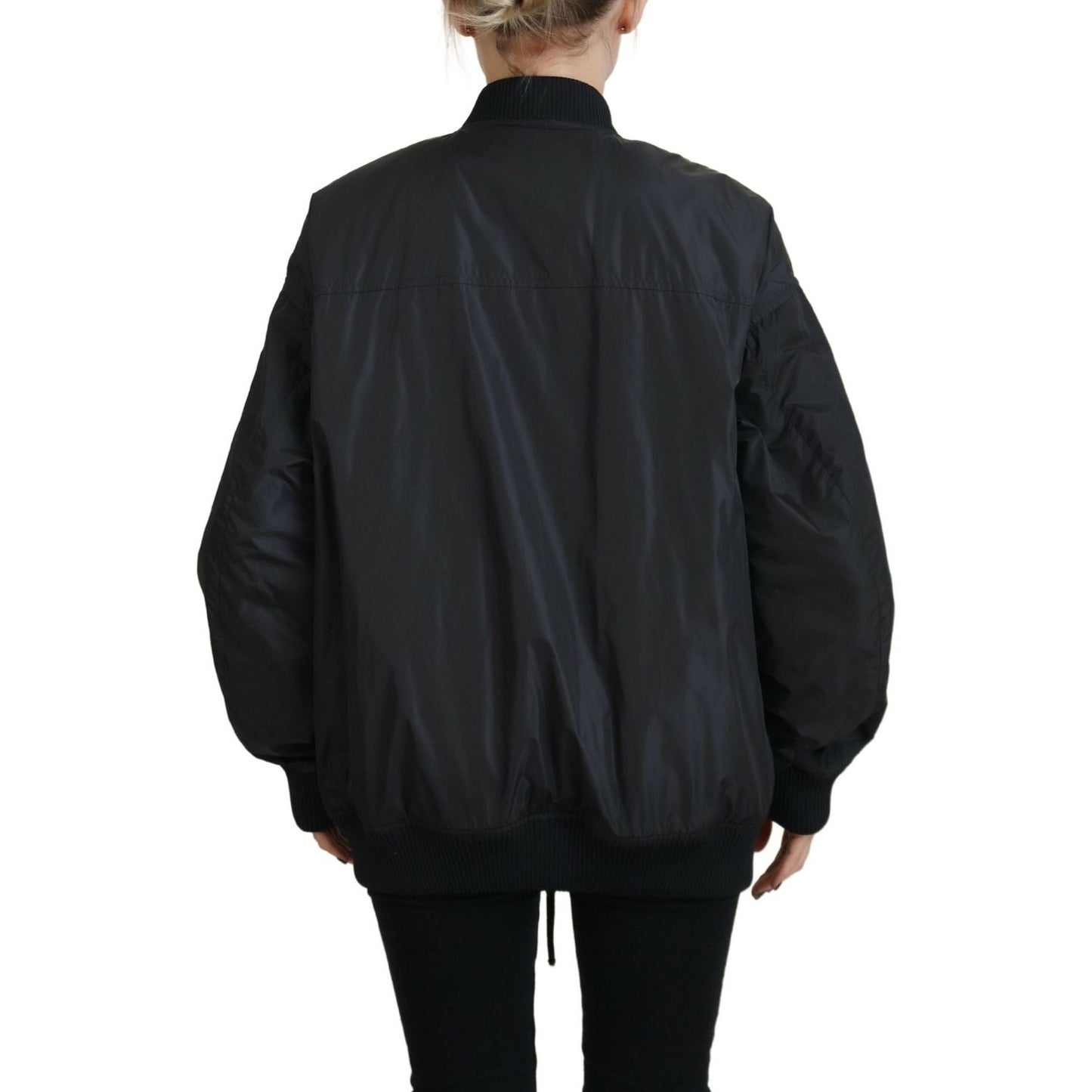 Dsquared² Black Logo Print Full Zip Women Bomber Jacket black-logo-print-full-zip-women-bomber-jacket