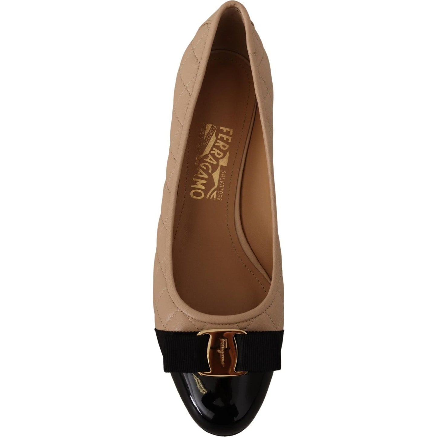 Salvatore Ferragamo Elegant Quilted Leather Pumps in Beige and Black WOMAN PUMPS beige-and-black-nappa-leather-pumps-shoes