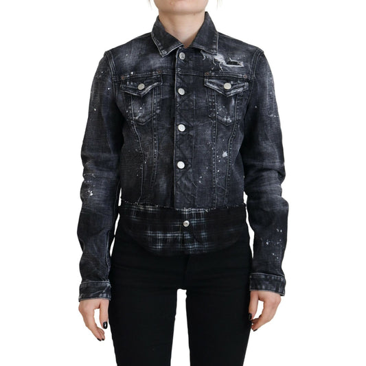 Dsquared² Gray Washed Cotton Distressed Denim Jacket gray-washed-cotton-distressed-denim-jacket