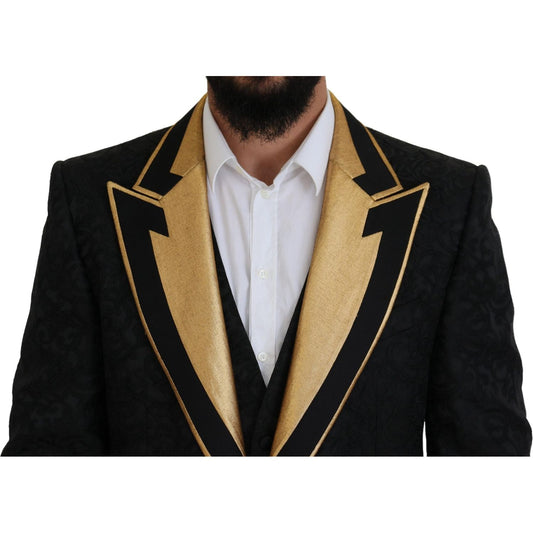 Dolce & Gabbana Elegant Black & Gold Slim Fit 3 Piece Suit black-gold-fantasy-tuxedo-slim-fit-suit