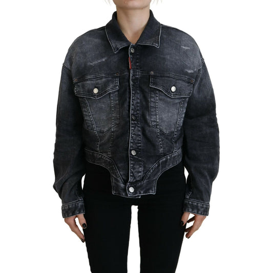 Dsquared² Gray Washed Cotton Cropped Denim Jacket gray-washed-cotton-cropped-denim-jacket