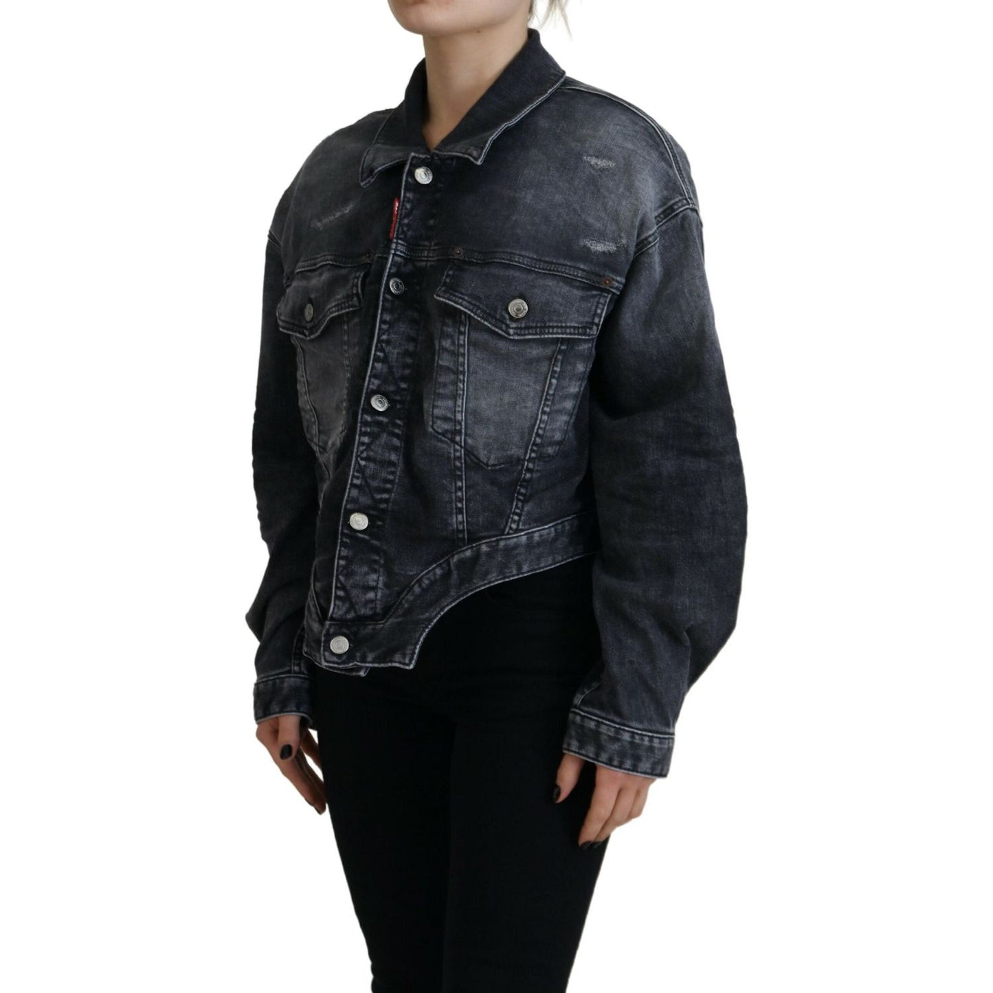 Dsquared² Gray Washed Cotton Cropped Denim Jacket gray-washed-cotton-cropped-denim-jacket