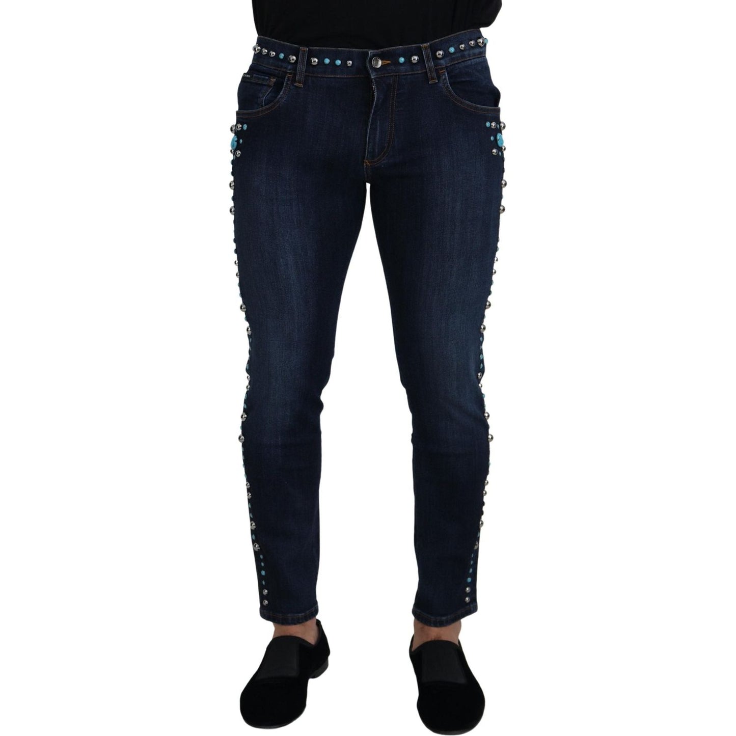 Dolce & Gabbana Studded Opulence Denim Jeans blue-cotton-studded-low-waist-denim-jeans