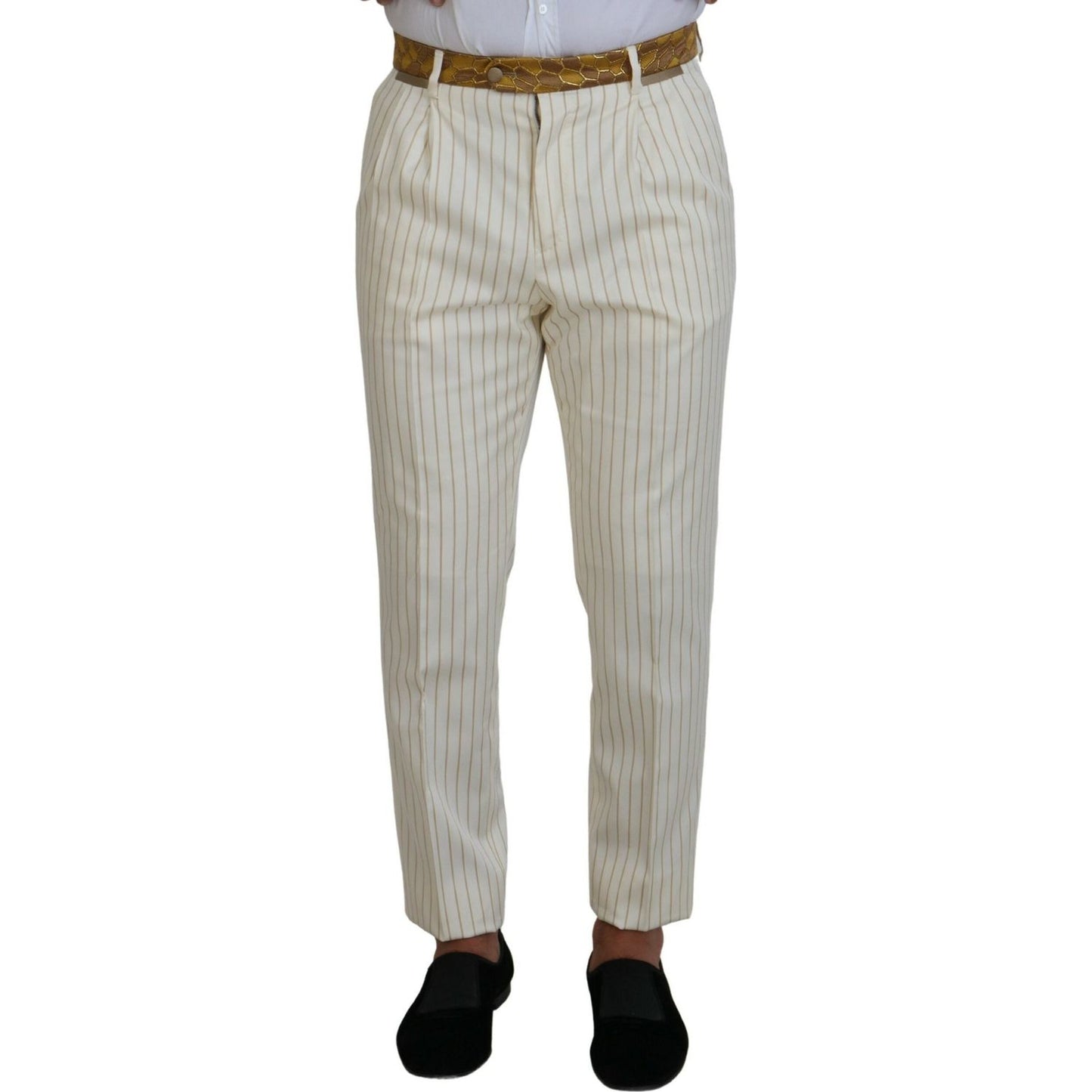 Dolce & Gabbana Elegant Off White Double Breasted Suit off-white-gold-striped-tuxedo-slim-fit-suit
