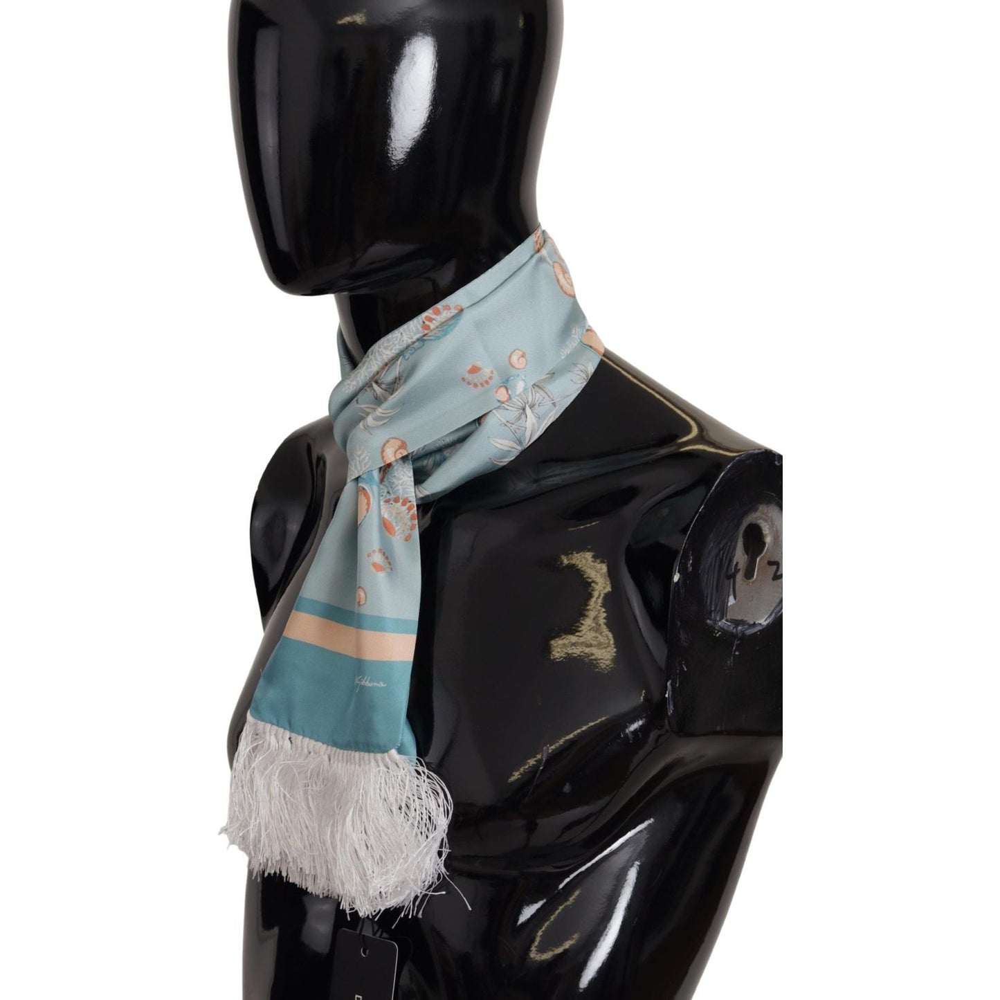 Dolce & Gabbana Elegant Silk Scarf with Shell Motif blue-silk-shiny-shell-print-neck-wrap-fringed-scarf