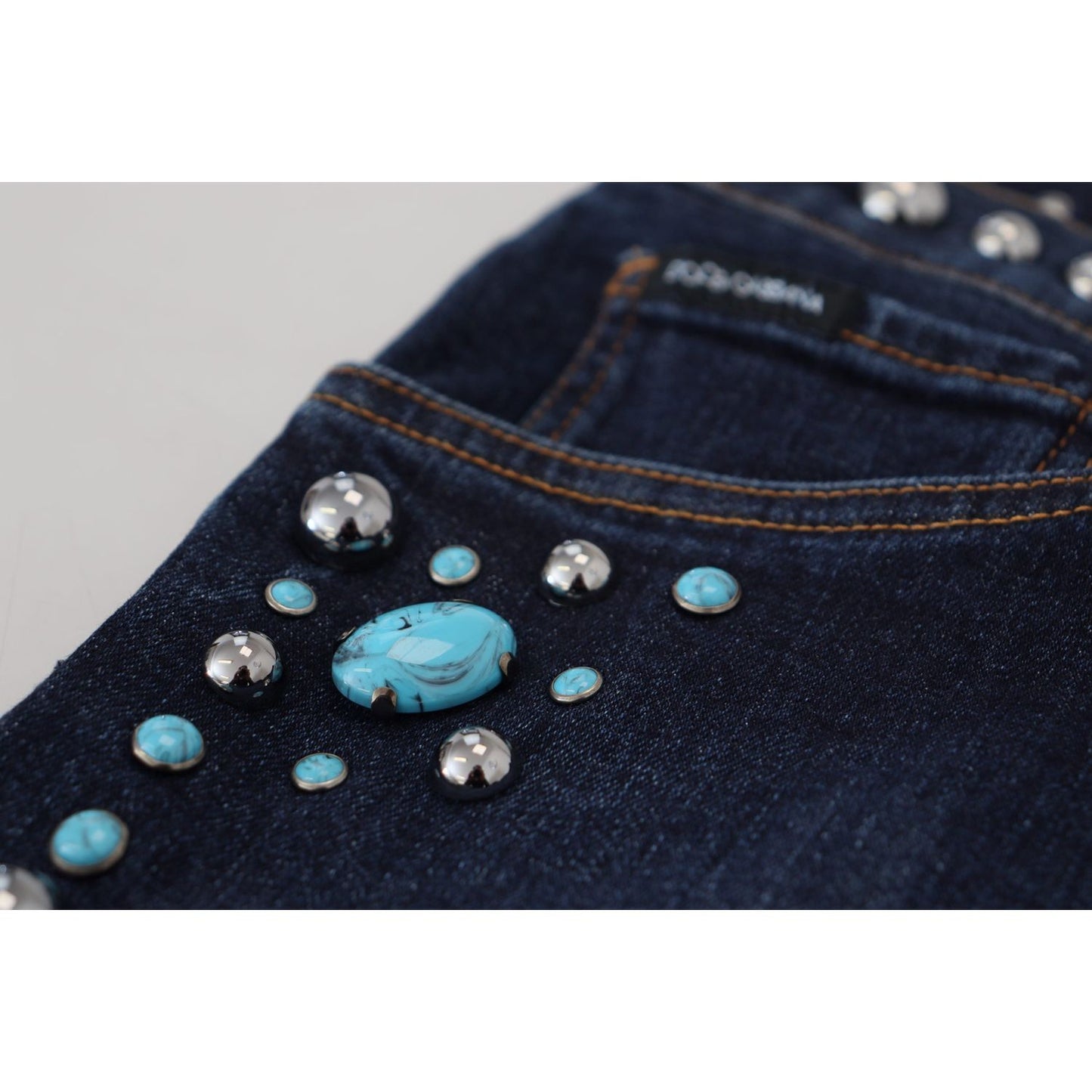 Dolce & Gabbana Studded Opulence Denim Jeans blue-cotton-studded-low-waist-denim-jeans