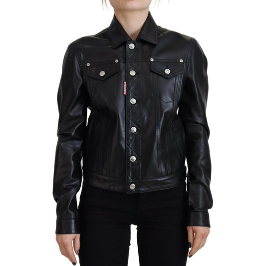 Dsquared²Black Leather Collared Long Sleeves JacketMcRichard Designer Brands£1389.00