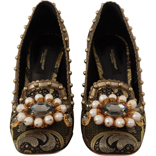 Dolce & Gabbana Elegant Gold Jacquard Brocade Pumps gold-crystal-square-toe-brocade-pumps-shoes