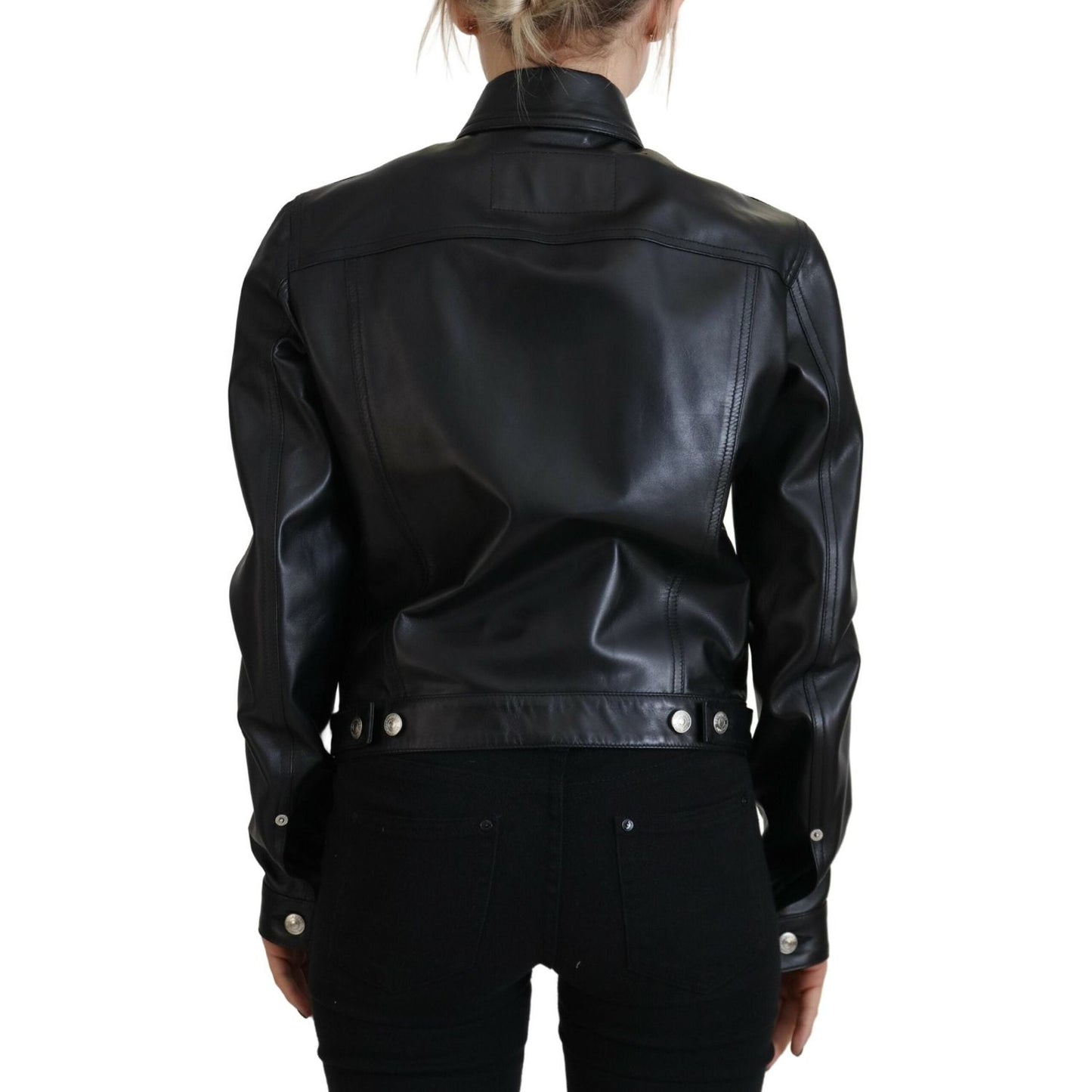 Dsquared² Black Leather Collared Long Sleeves Jacket black-leather-collared-long-sleeves-jacket