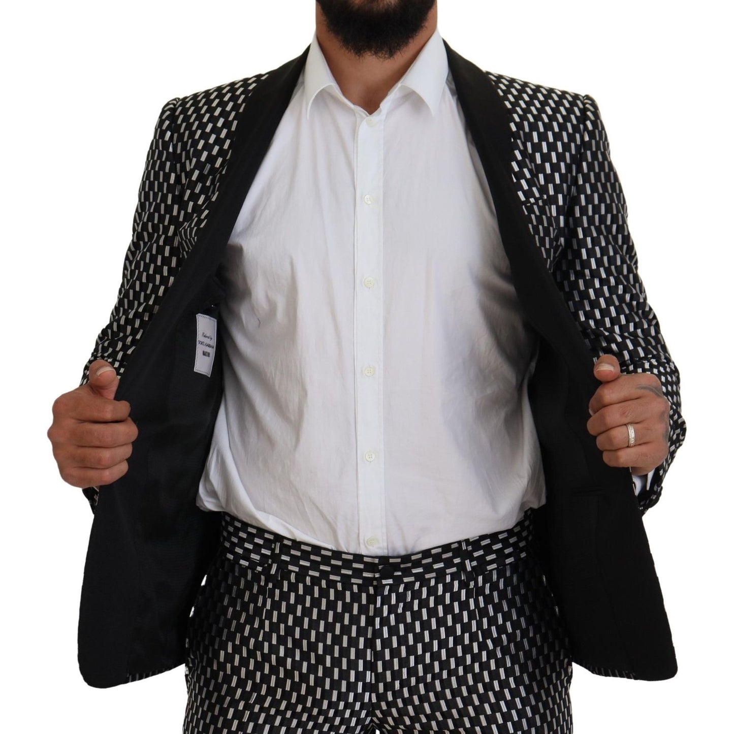 Dolce & Gabbana Elegant Black Silk Blend Slim Fit Suit black-white-silk-martini-slim-fit-suit