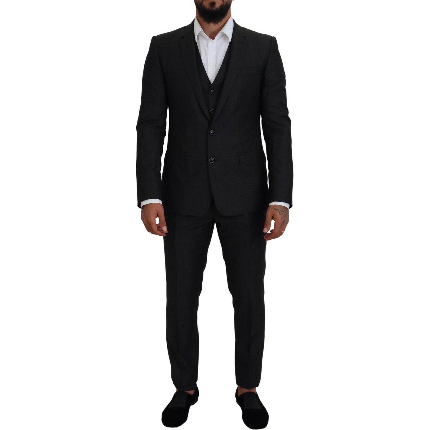 Dolce & Gabbana Elegant Gray Martini Three-Piece Wool Silk Suit gray-martini-3-piece-slim-fit-suit
