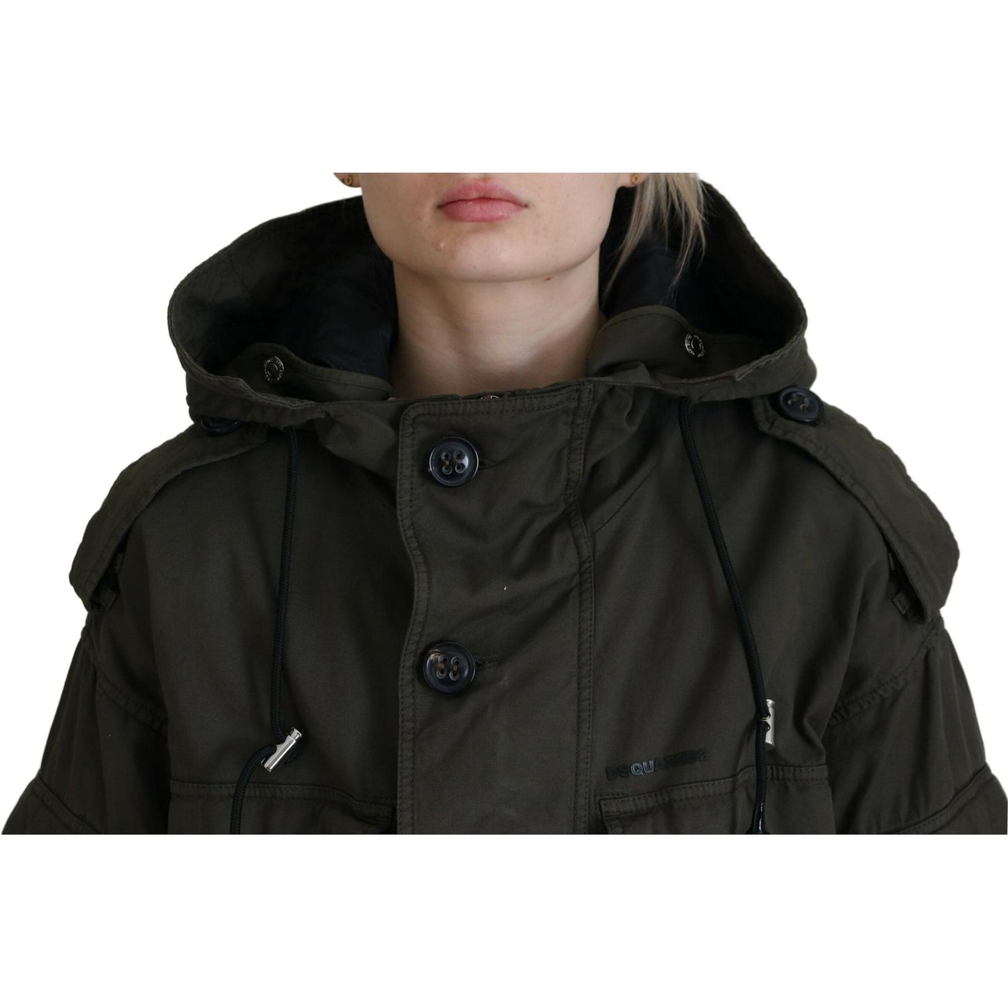 Dsquared² Green Cotton Hooded Cargo Button Jacket green-cotton-hooded-cargo-button-jacket