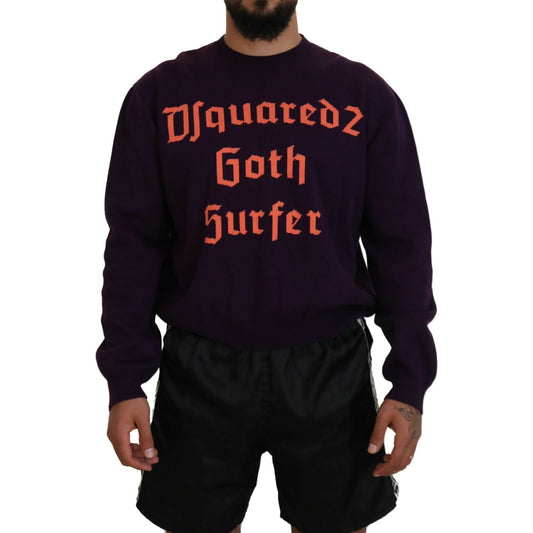 Purple Cotton Printed Men Pullover Sweater