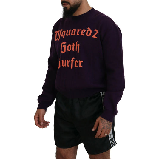 Purple Cotton Printed Men Pullover Sweater