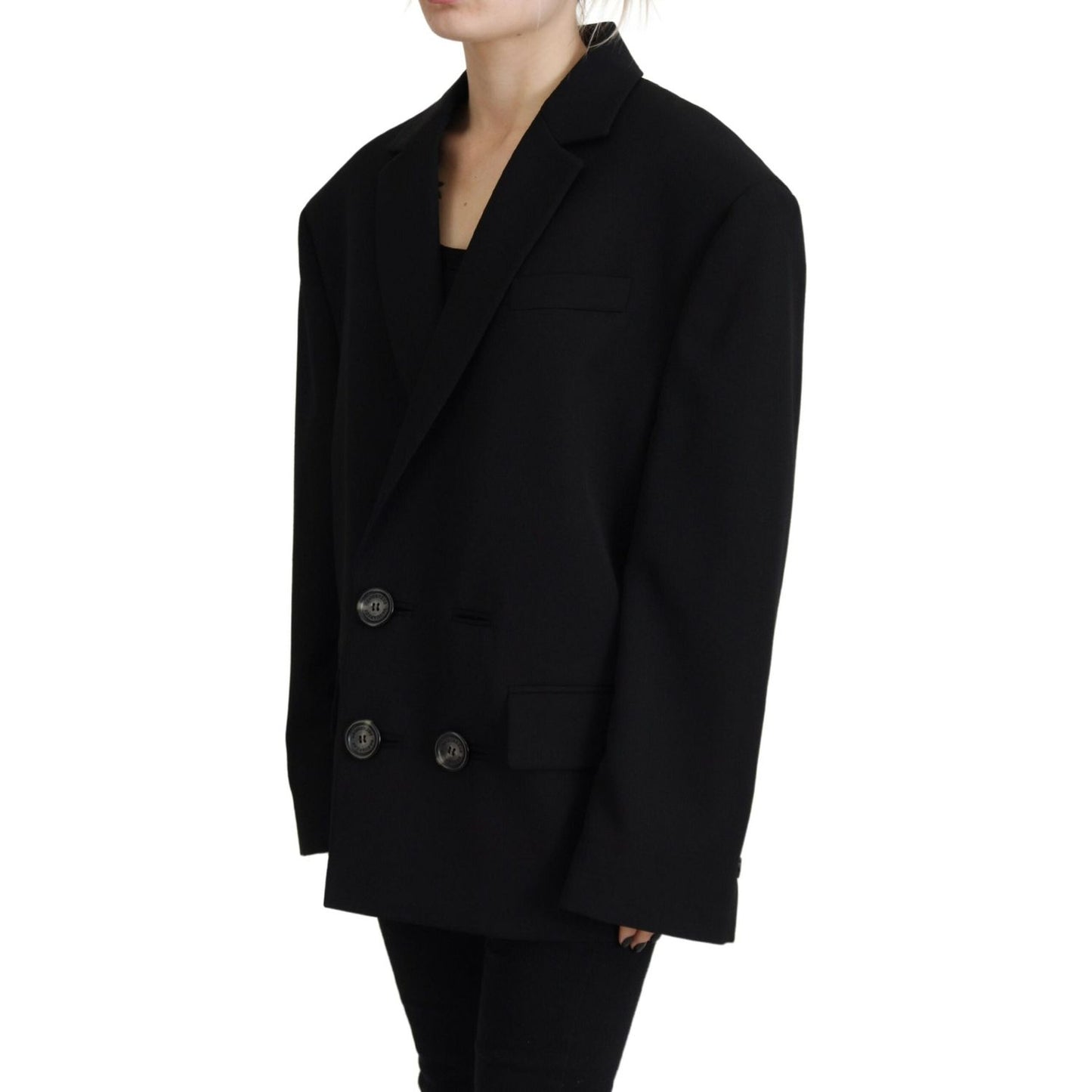 Dsquared² Black Double Breasted Coat Blazer Jacket black-double-breasted-coat-blazer-jacket-1