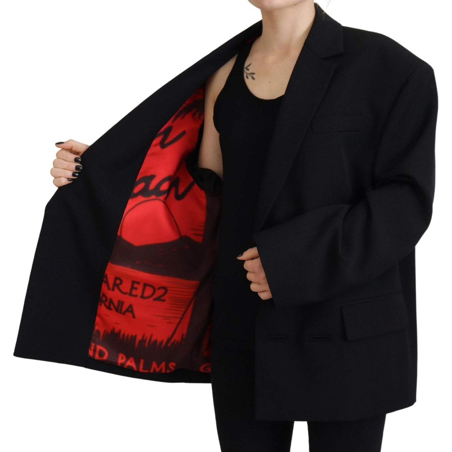 Dsquared² Black Double Breasted Coat Blazer Jacket black-double-breasted-coat-blazer-jacket-1