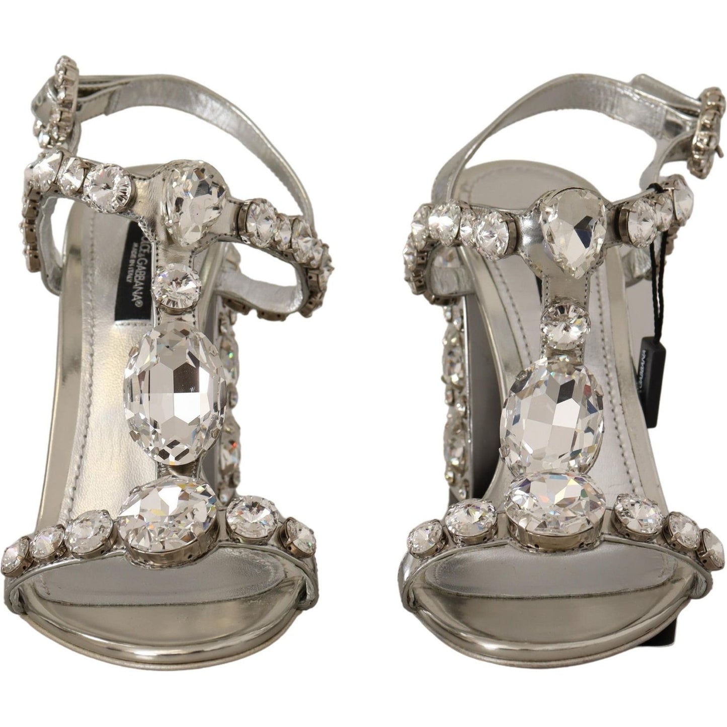 Dolce & Gabbana Crystal-Embellished Silver Leather Pumps silver-crystals-strap-buckle-high-heel-sandals