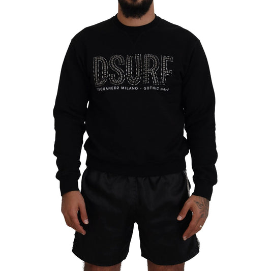 Dsquared² Black Cotton Printed Long Sleeves Pullover Sweater black-cotton-printed-long-sleeves-pullover-sweater