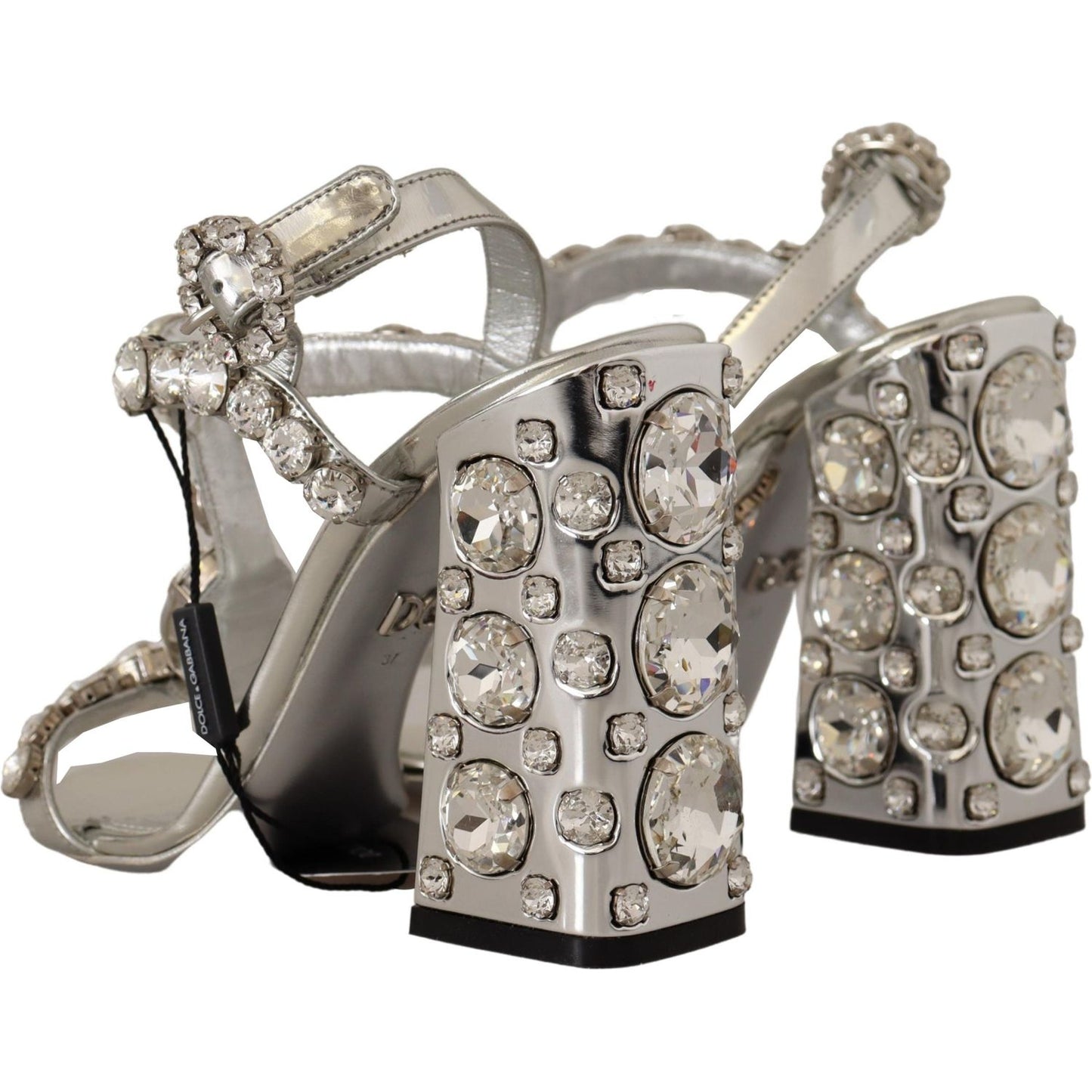 Dolce & Gabbana | Crystal-Embellished Silver Leather Pumps| McRichard Designer Brands   