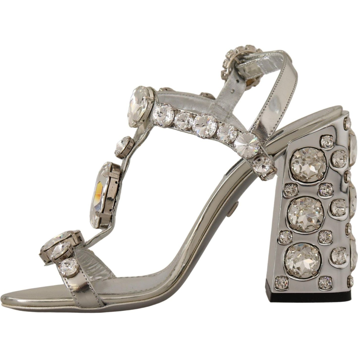 Dolce & Gabbana Crystal-Embellished Silver Leather Pumps silver-crystals-strap-buckle-high-heel-sandals
