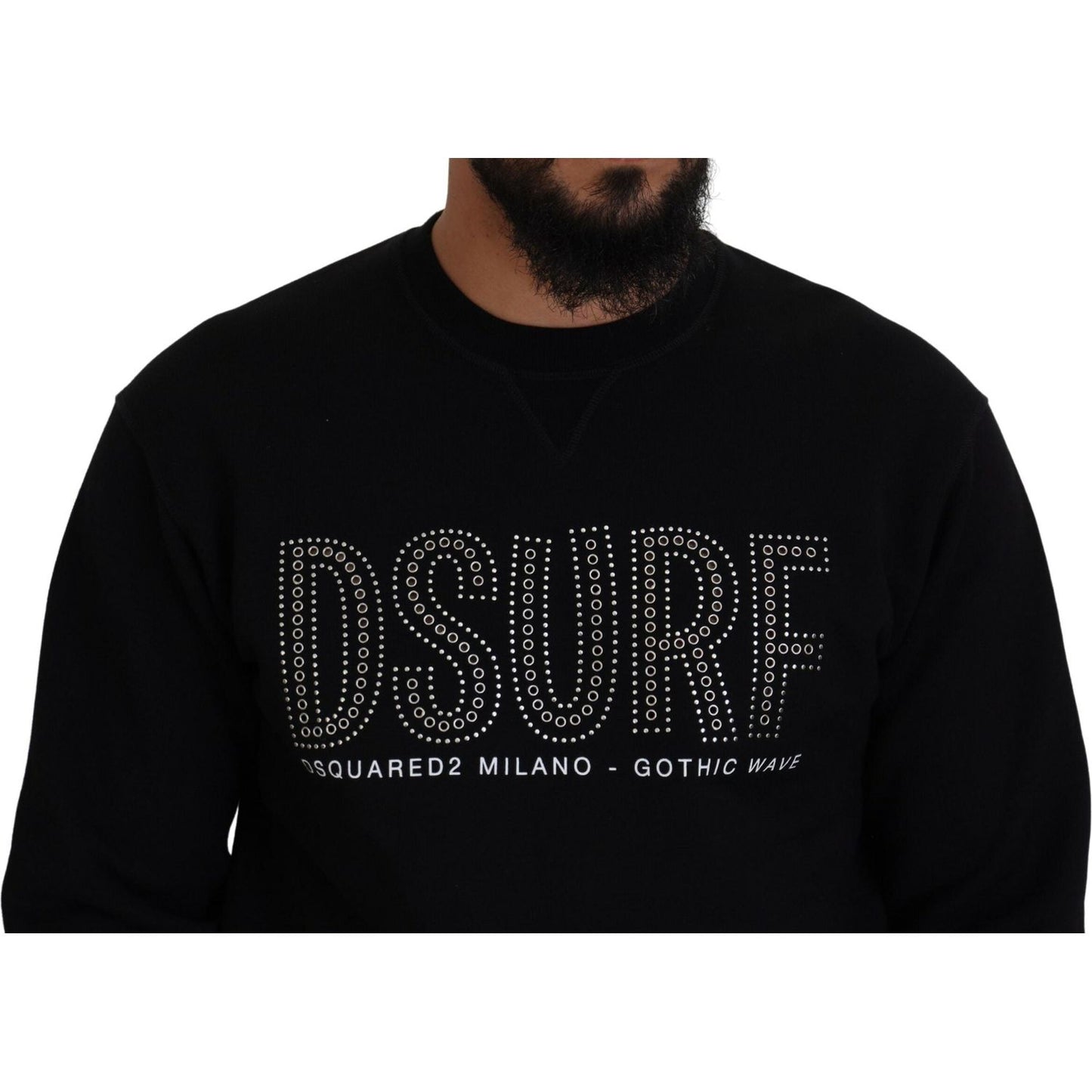 Dsquared² Black Cotton Printed Long Sleeves Pullover Sweater black-cotton-printed-long-sleeves-pullover-sweater