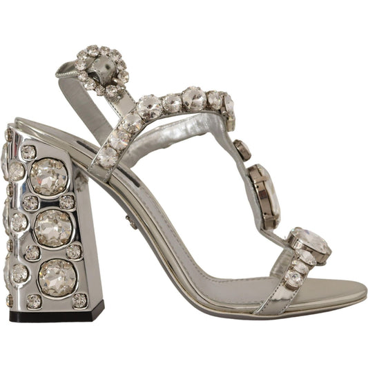 Dolce & Gabbana | Crystal-Embellished Silver Leather Pumps| McRichard Designer Brands   