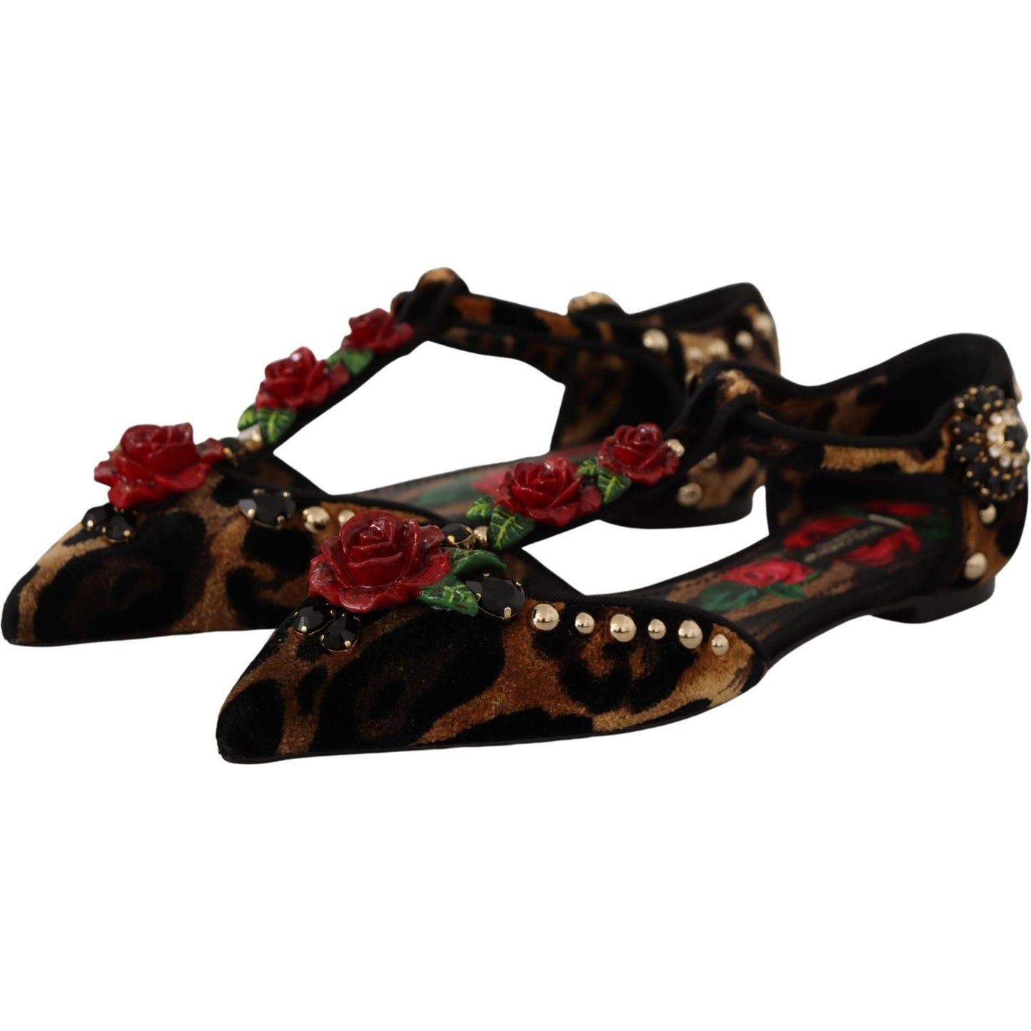 Dolce & Gabbana | Floral Embellished Leopard T-Strap Sandals| McRichard Designer Brands   