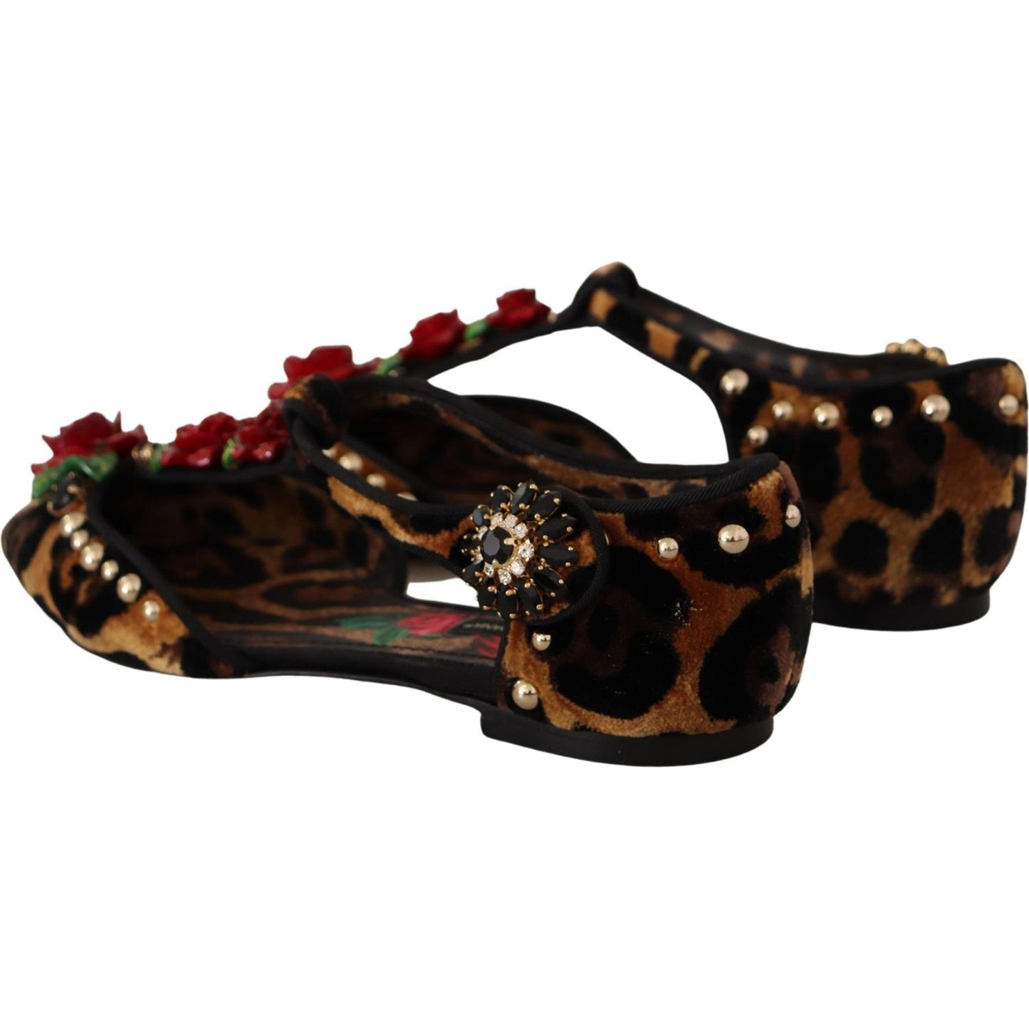 Dolce & Gabbana Floral Embellished Leopard T-Strap Sandals brown-ballerina-embellished-leopard-print-shoes