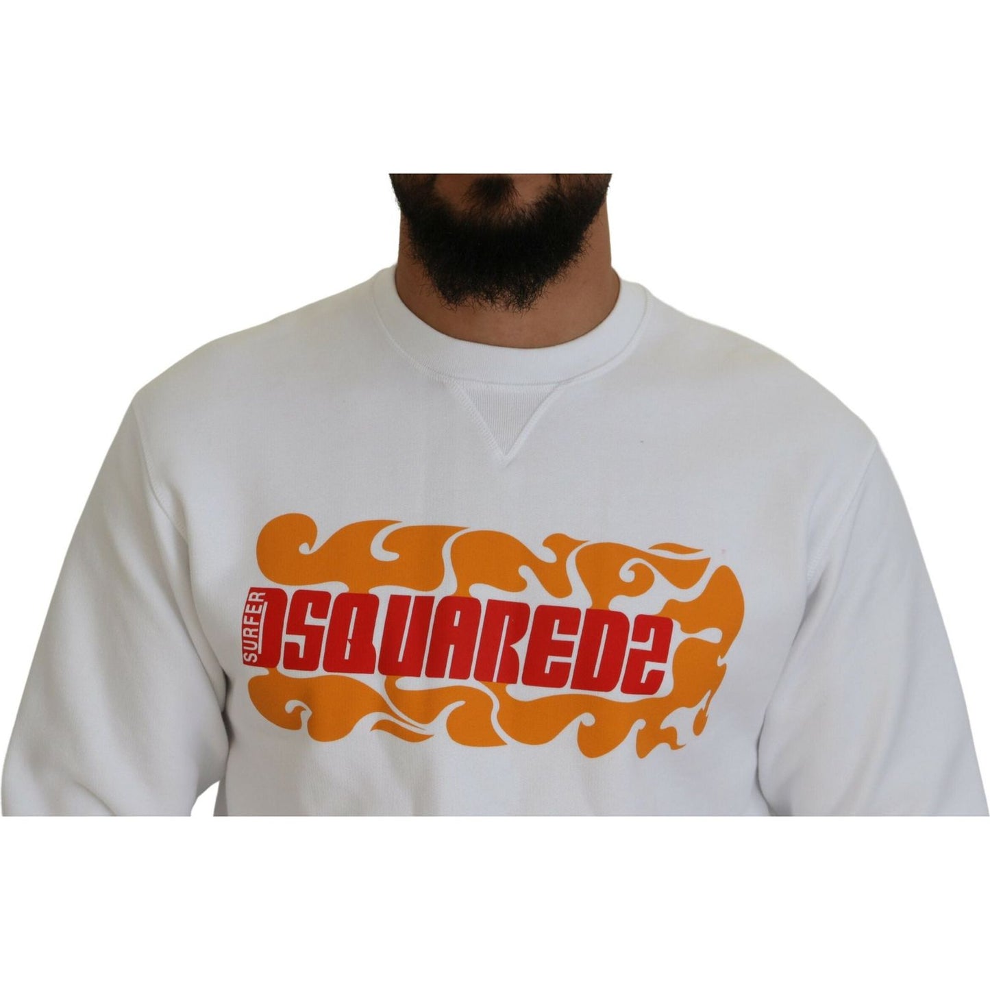 Dsquared² White Cotton Printed Long Sleeves Pullover Sweater white-cotton-printed-long-sleeves-pullover-sweater