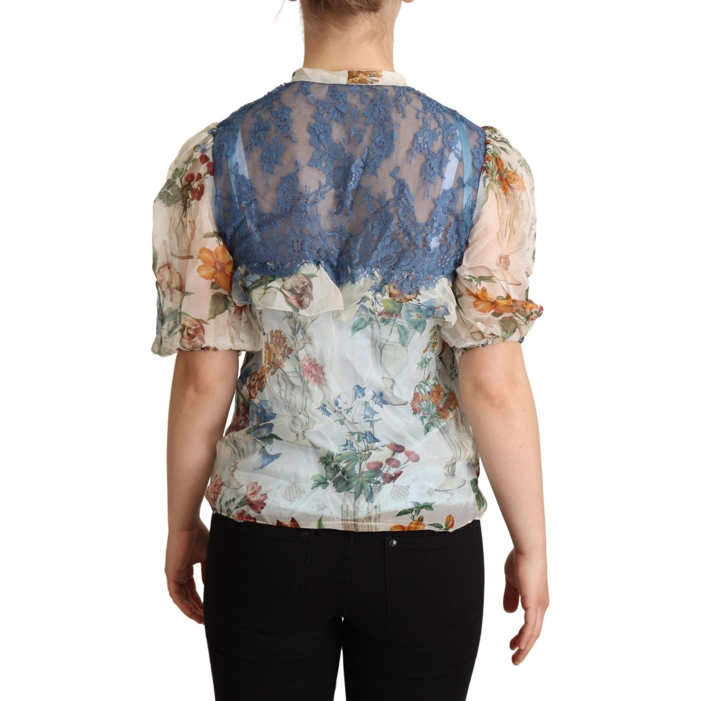 Dolce & Gabbana Chic Floral Silk Blouse with Ascot Collar chic-floral-silk-blouse-with-ascot-collar