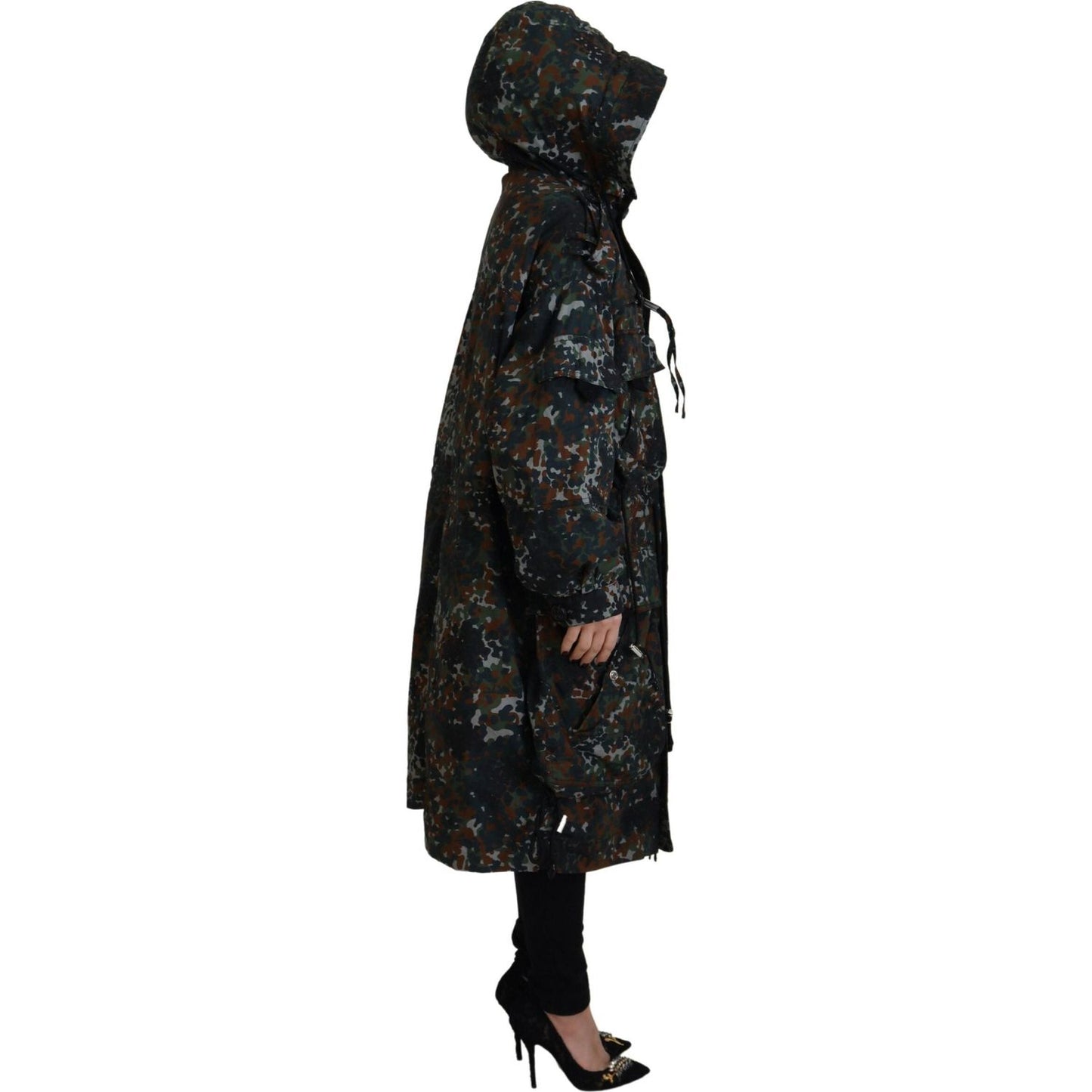 Dsquared² Green Hooded Goth Camouflage Print Parka Coat Jacket green-hooded-goth-camouflage-print-parka-coat-jacket