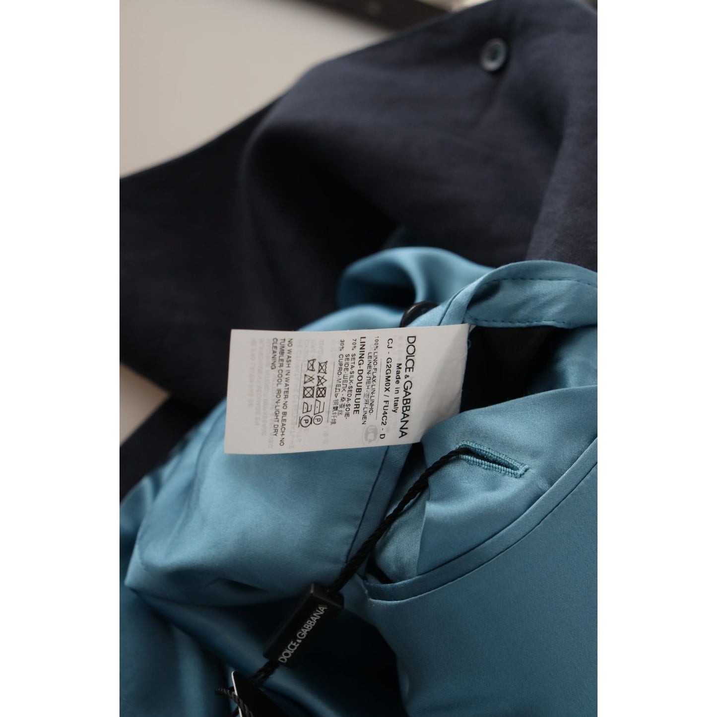 Dolce & Gabbana Elegant Linen Single Breasted Blazer dark-blue-alta-sartoria-jacket-coat-blazer