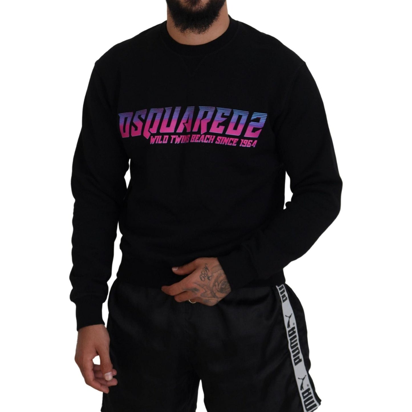 Dsquared² Black Logo Print Long Sleeves Men Pullover Sweater black-logo-print-long-sleeves-men-pullover-sweater
