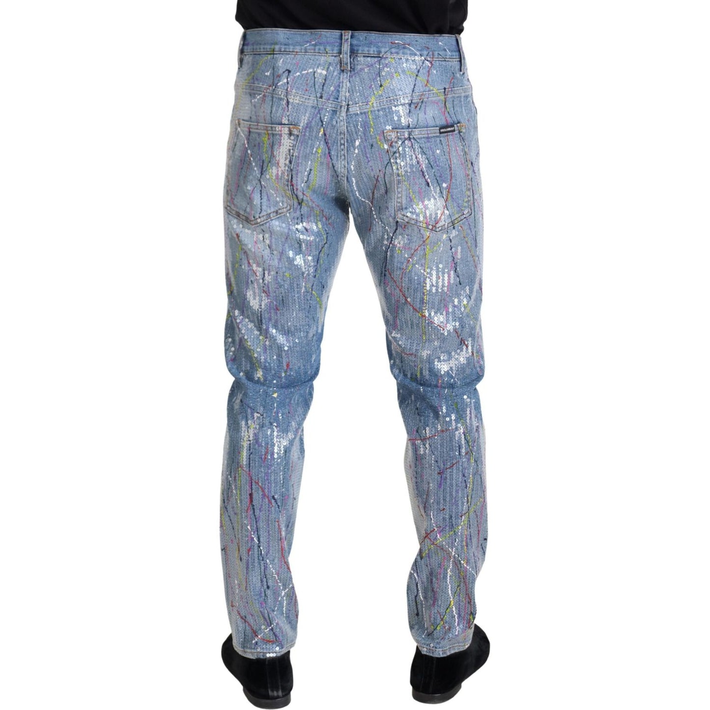 Dolce & Gabbana Exquisite Color Splash Denim Pants blue-cotton-color-splash-print-denim-jeans