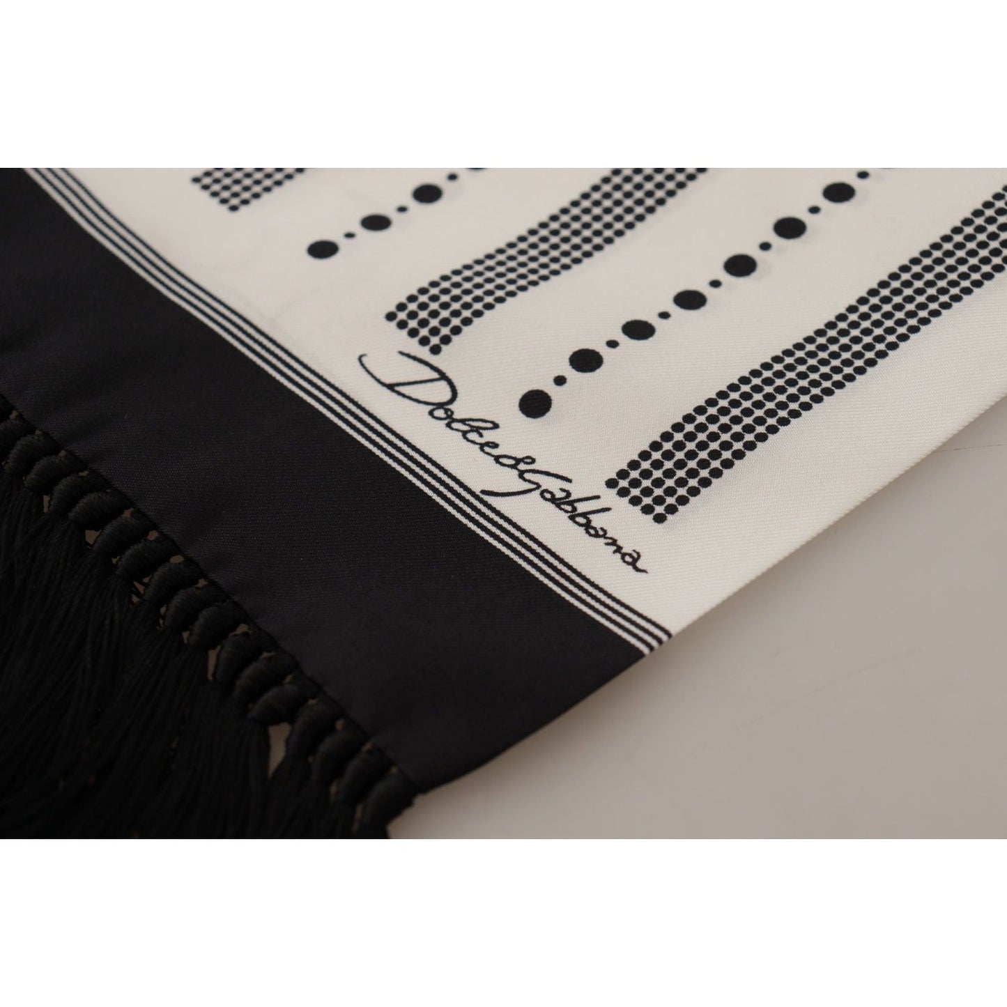 Dolce & Gabbana Elegant Monochrome Silk Men's Scarf black-white-silk-polka-dot-print-shawl-fringe-scarf