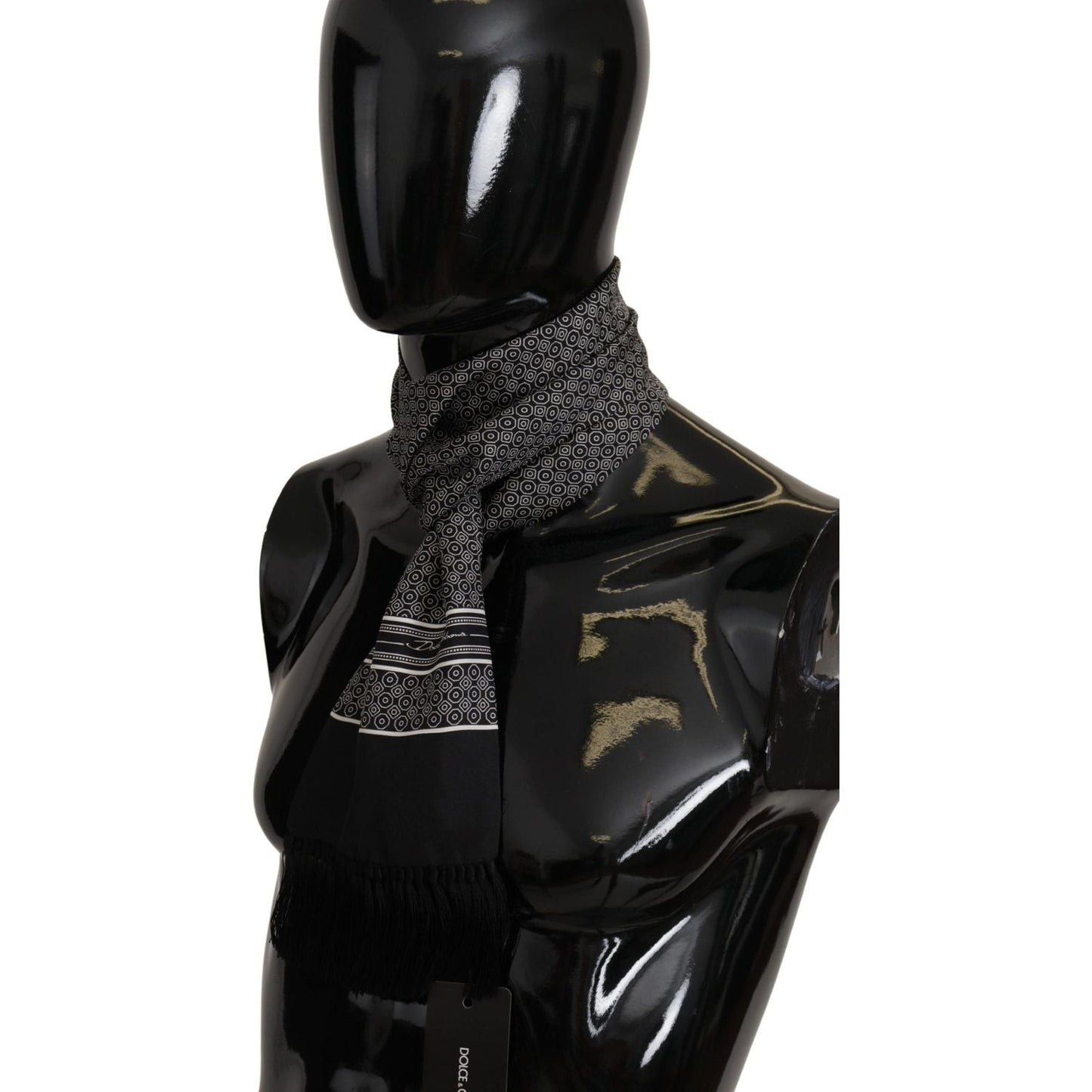 Dolce & Gabbana Elegant Geometric Silk Men's Scarf black-white-100-silk-geometric-shawl-fringe-scarf