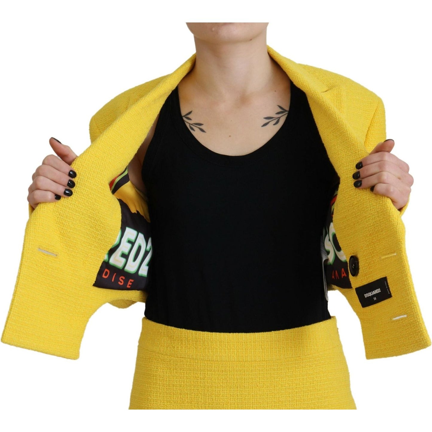 Dsquared² Yellow Double Breasted Mini Suit Blazer Skirt Set yellow-double-breasted-mini-suit-blazer-skirt-set