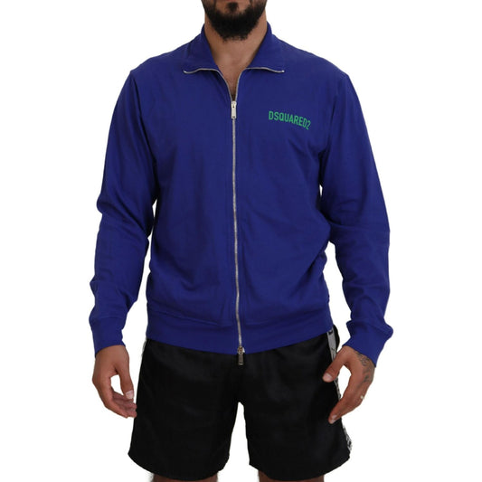 Dsquared² Blue Cotton Printed Collared Men Full Zip Sweater blue-cotton-printed-collared-men-full-zip-sweater
