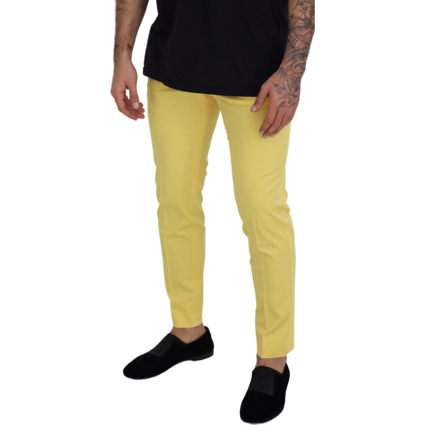 Dolce & Gabbana Sun-Kissed Yellow Cotton Trousers yellow-cotton-slim-fit-men-pants