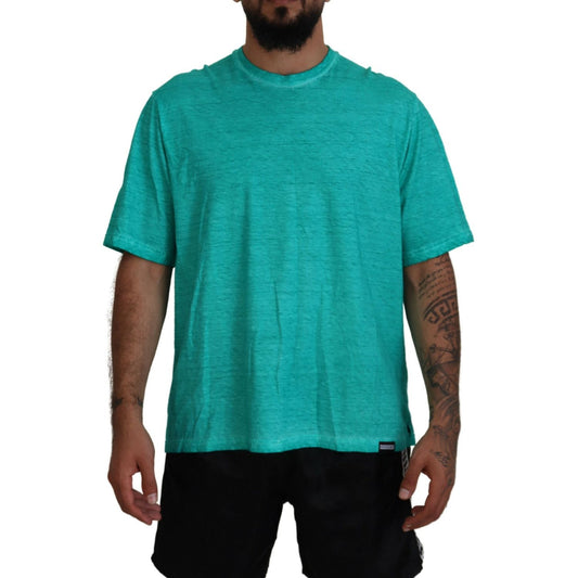 Dsquared² Light Green Cotton Linen Short Sleeves T-shirt light-green-cotton-linen-short-sleeves-t-shirt