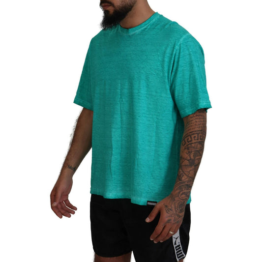 Dsquared² Light Green Cotton Linen Short Sleeves T-shirt light-green-cotton-linen-short-sleeves-t-shirt