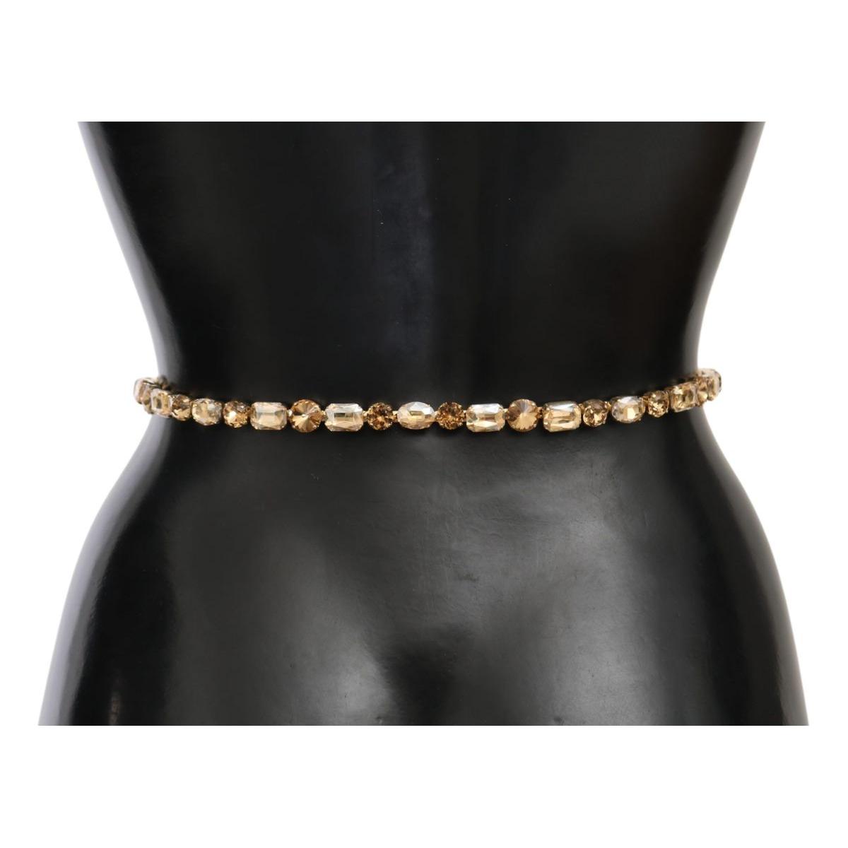 Dolce & Gabbana Champagne Crystal Embellished Leather Belt white-leather-crystals-waist-belt