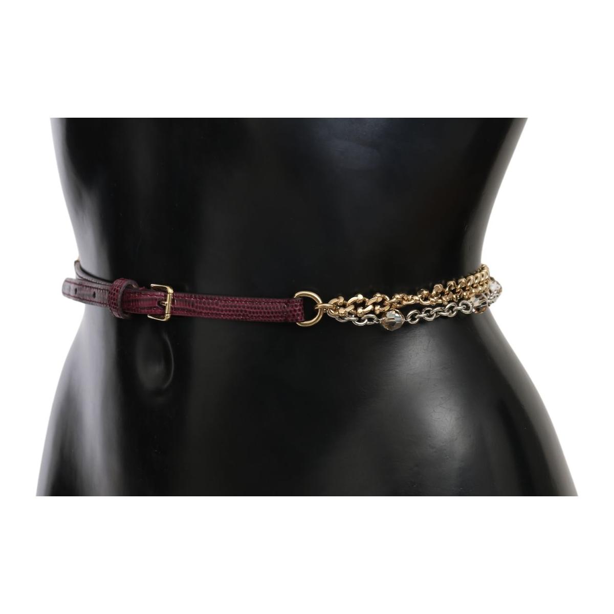 Dolce & Gabbana Crystal Studded Waist Belt in Purple Belt purple-leather-gold-chain-crystal-waist-belt